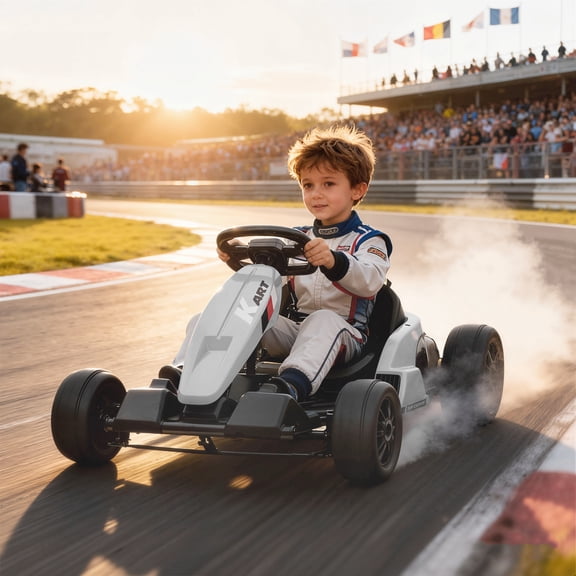 Qaba Electric Go Kart with 24V 9Ah Battery, Dual 150W Motors, Adjustable Seat & 11.2MPH High Speed, Slow Start, 5-Point Harness, for 6-12 Years, White
