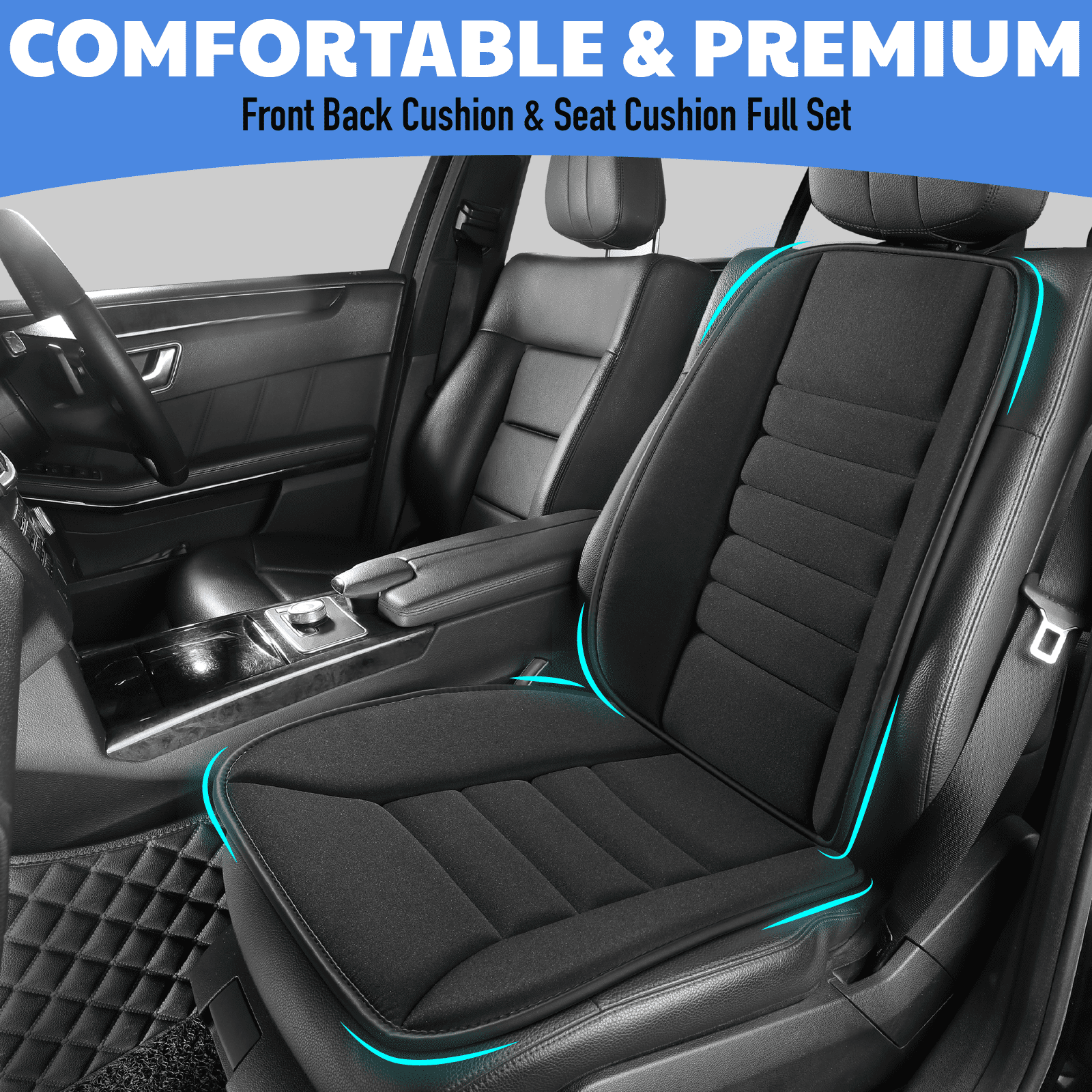 Maxphenix Memory Foam Car Seat Cushion with Back Support, 19"L x 1.2"W x 20"H