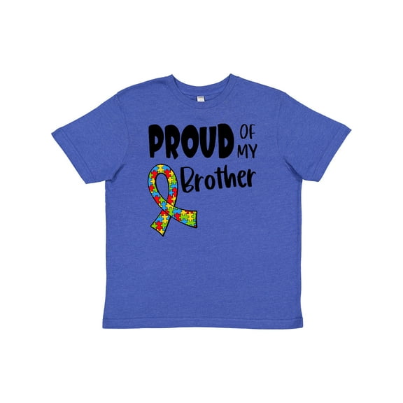 Inktastic Proud of My Brother Autism Awareness Puzzle Piece Ribbon Youth T-Shirt