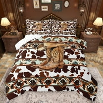 Castle Fairy Boys Girls Western Cowgirl Boots Hat Bedding Comforter Set 2pcs,Cow Print Twin Comforter Sets Microfiber,Bohemian Tribal Aztec Breathable Bedding Set,Lightweight Room Decor,Reversible