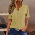 thumbnail image 2 of LOVZFMLL Spring Tops for Women Summer Short Sleeve Buttons Tops Dressy Casual Shirts Fashion Loose Fit Clothes Solid Color Blouses Khaki M, 2 of 5