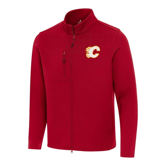 Men's Antigua Red Calgary Flames Objection Double-Peached Full-Zip Jacket