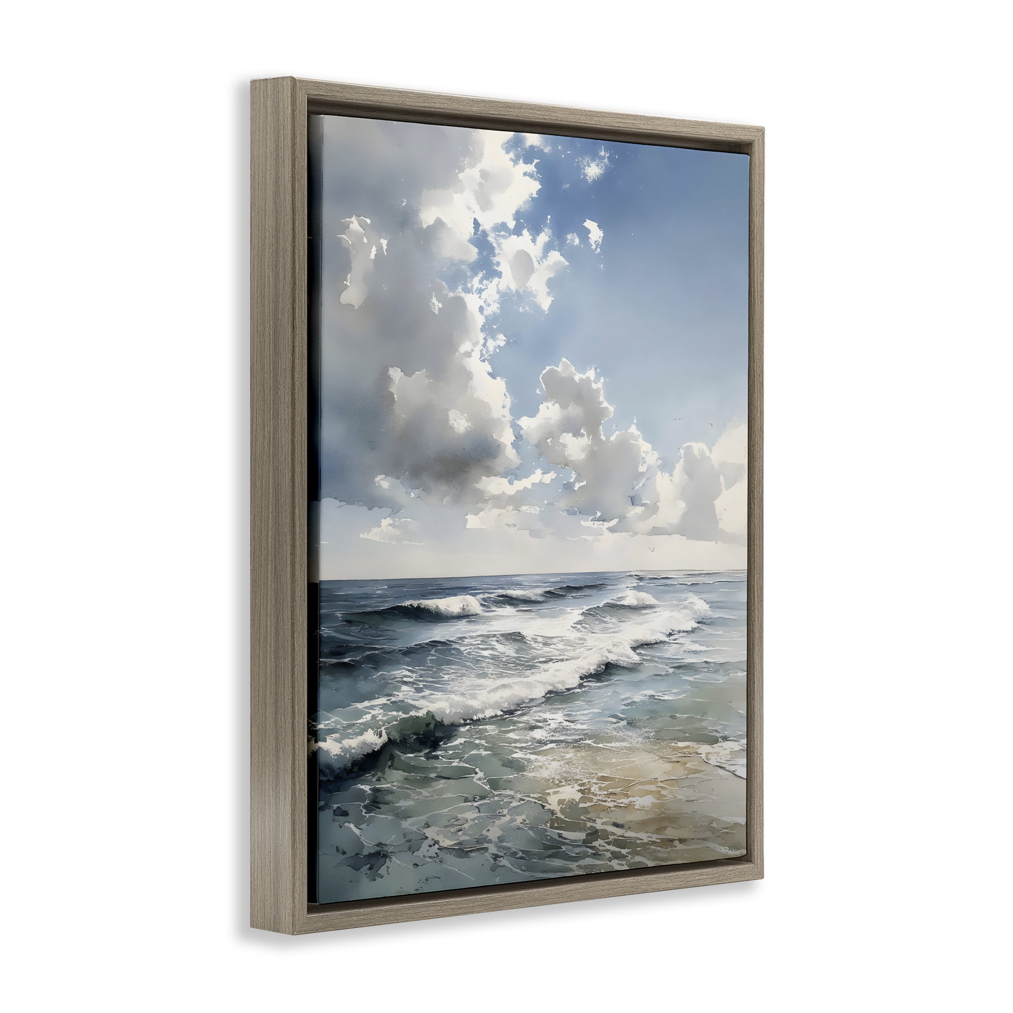 Stupell Industries Soft Waves & Clouds Brown Framed Floater Canvas Wall Art, design by Franklyn Gregory