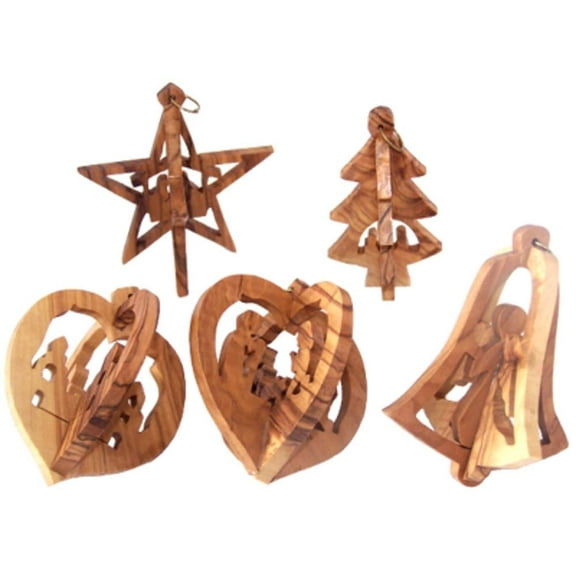 Holy Land Market Wood Ornaments - 3D mix of 5 (3" each).