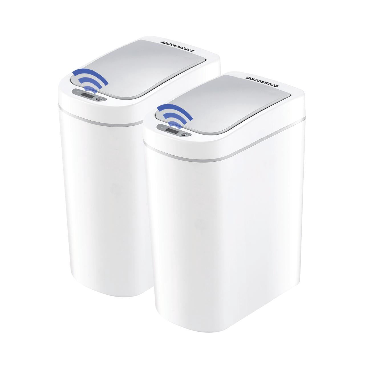 Nine Stars Automatic Bathroom Trash Can, 2 Gallon Plastic, Motion Sensor Garbage Bin with Soft Close Lid, White, 2 pack