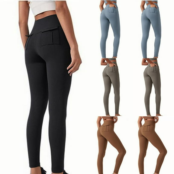 Brondbend Yoga Pants for Women Soft Leggings for Women Elastic High Waisted Belly Control Workout Trousers Pocket Solid Color Trendy Tights Slim Fit Climb Athletic Jogger Black