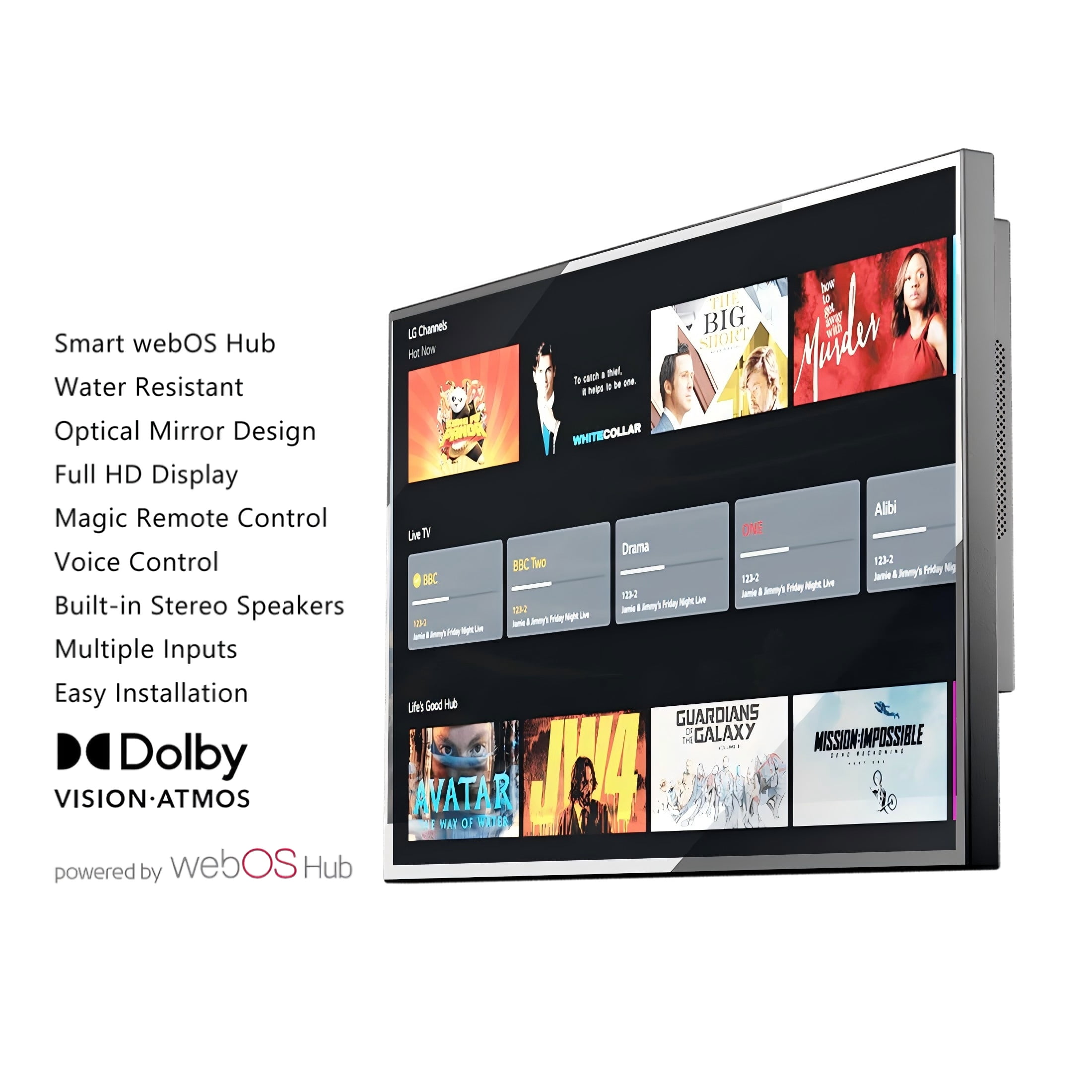 Soulaca 27 inches Smart Bathroom Mirror LED TV Waterproof Atsc Tuner webOS System AI Built-in Voice Control New