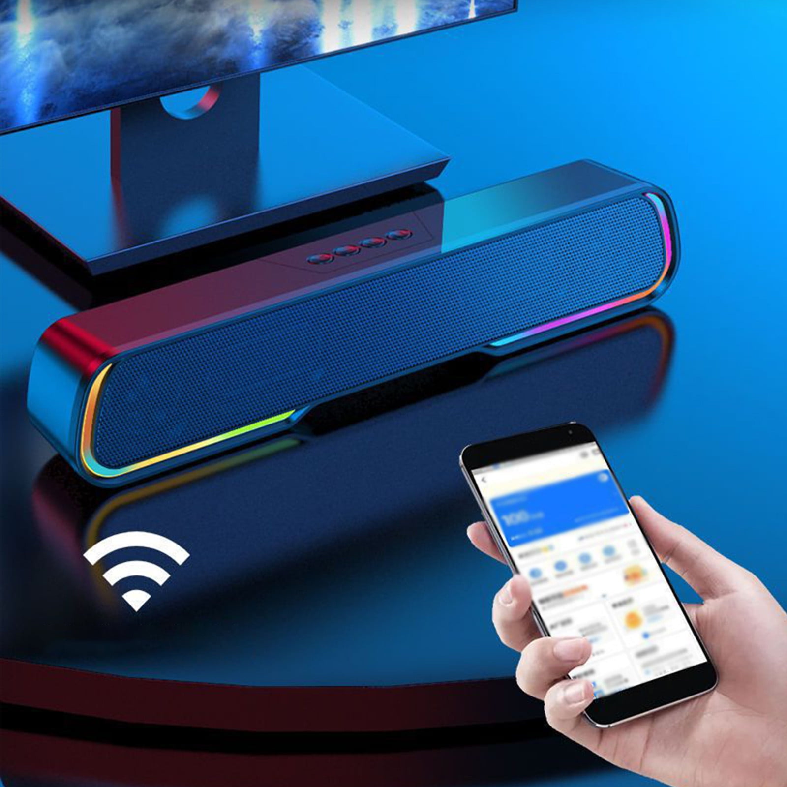VANLOFE bluetooth speakers Bluetooth audio Desktop Strip RGB Cool Light 5.0 Bluetooth Audio HIFI Sound Quality High Power Subwoofer, Built-in Battery Black