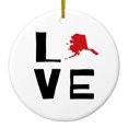 thumbnail image 1 of DistinctInk Hanging Ceramic Christmass Tree Ornament with Gold String - Great Gift / Present - 2 3/4 inch diameter - Alaska - Love Black & Red, 1 of 2