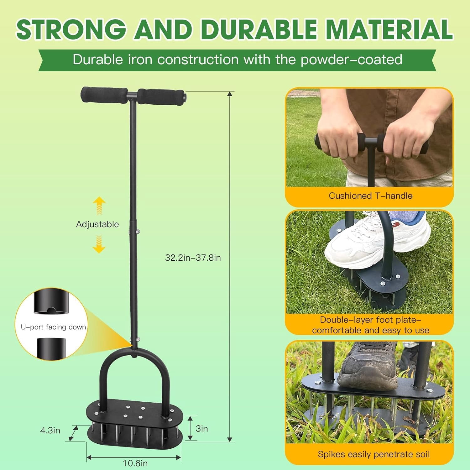 Lawn Aerator Automatic Dirt And Leaf Clean Design Pre-assembled 15 Iron Spikes Metal Soil Aerating Tools For Yard Garden  Tool