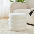 thumbnail image 3 of Tcbosik White Teddy Fleece Ottoman, 18.3" Round Footrest Stool with Hidden Compartment, Multi-Functional Storage Seat for Living Room, Bedroom & Entryway, 300 lbs Capacity, 3 of 7