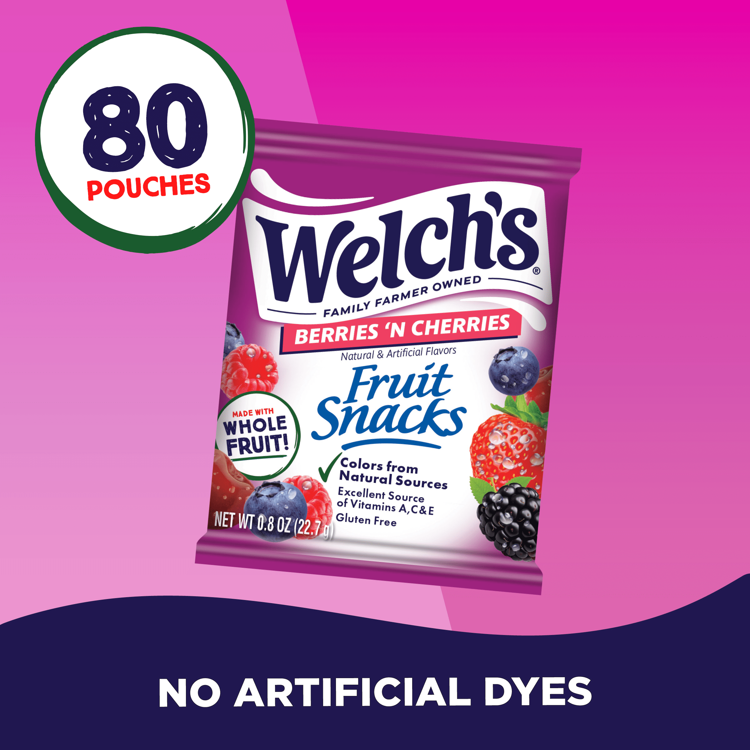 Welch's Gluten Free Bulk Fruit Snacks, Berries N Cherries, 0.8 oz, 80 Count