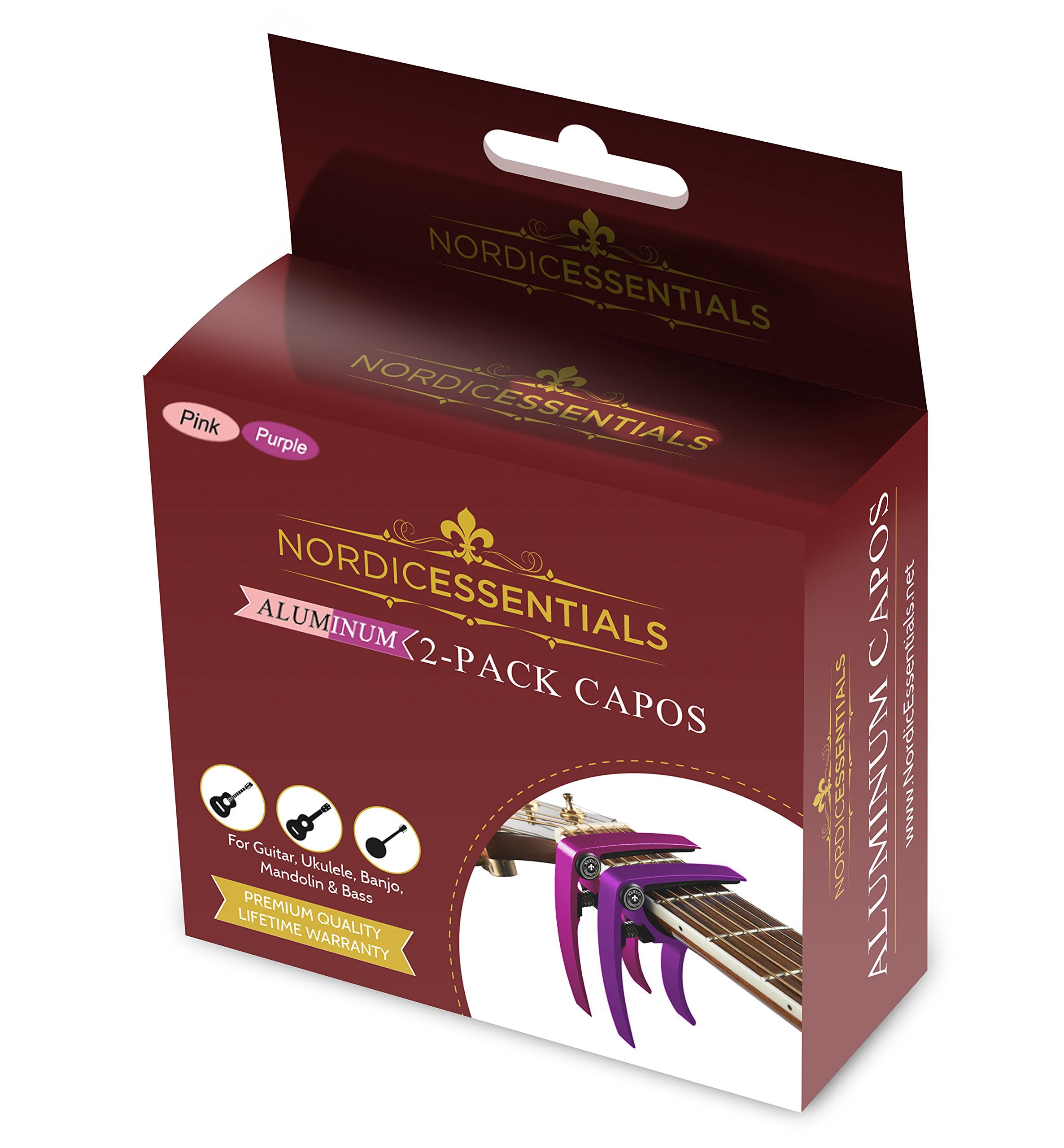 Nordic Essentials Silicone Capos Portable for Guitar Ukulele Banjo Mandolin Bass 2 Pack