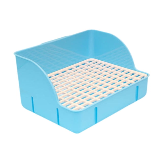 Caja de arena para conejos, caja de arena para jaulas, inodoro para jaulas, entrenador de orinal para animales pequeños azul