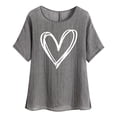 thumbnail image 1 of Plebaso Hauts à Manches Courtes en Coton et Lin pour Femmes, Col Rond avec Cœur, Chemises Décontractées Imprimées, Blouses Légères, 1 of 6