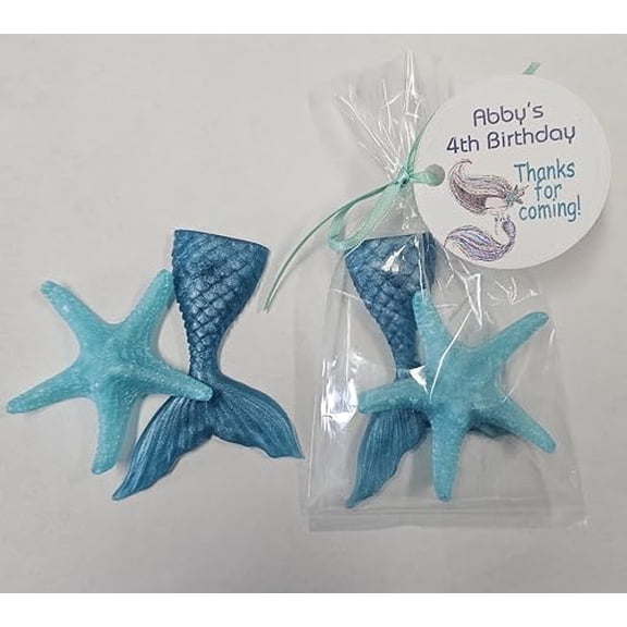 Personalized Mermaid & Starfish Party Favors for Baby Shower or Birthday with Tags- Scented Soaps