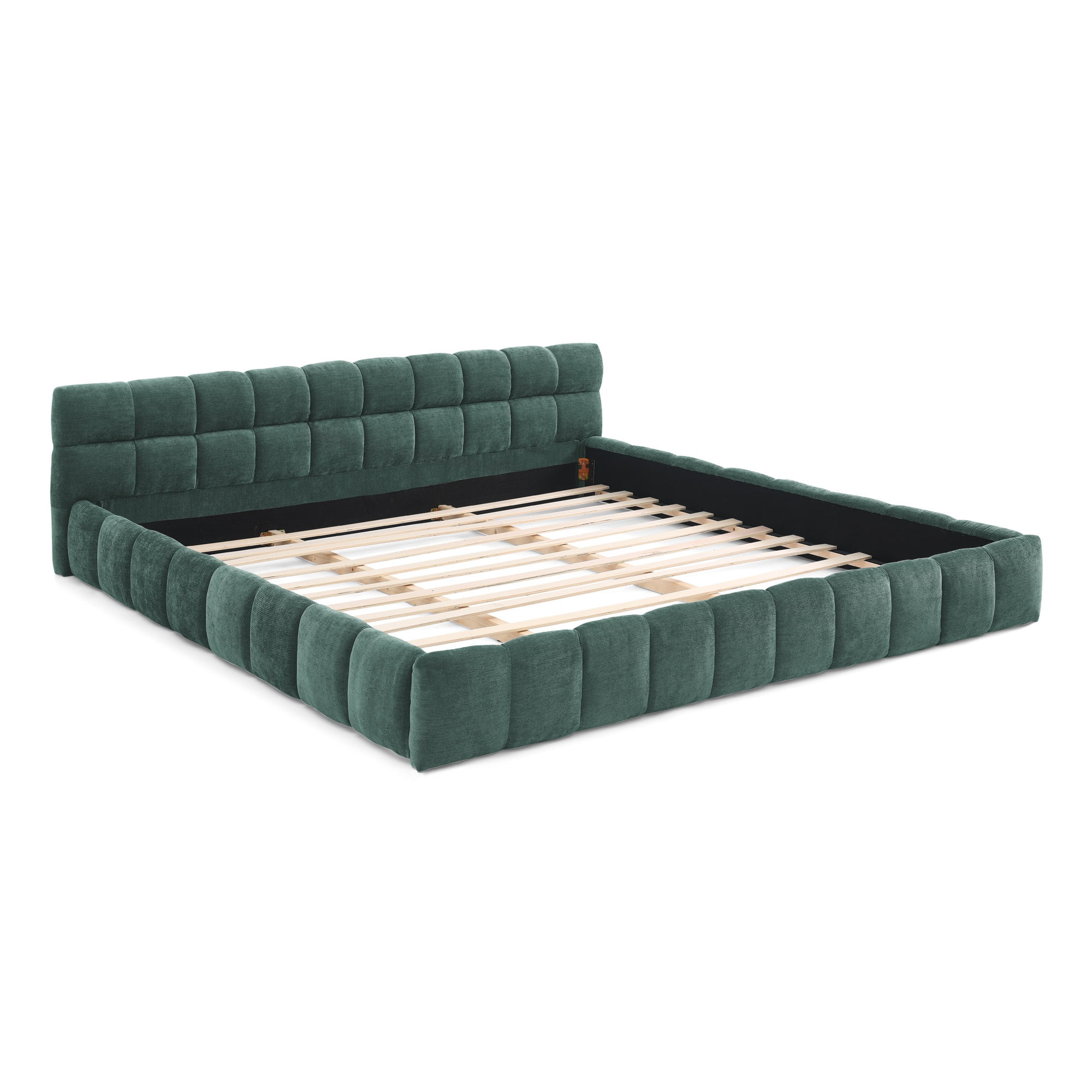 California King Upholstered Bed Frame with Thick Chenille Fabric, Grounded Platform Bed with Headboard, Solid Frame, No Box Spring Needed, Modern Bedroom, Green