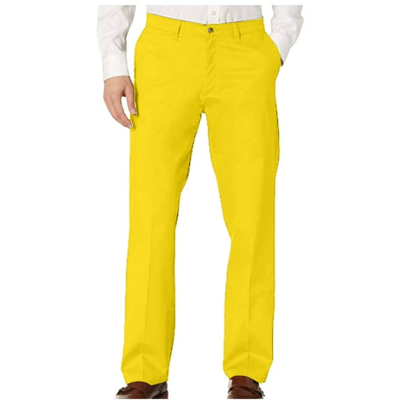 HBFAGFB Work Pants for Men Casual Male Slim Fit Suit Pants Straight Trousers with Pockets Yellow Size L