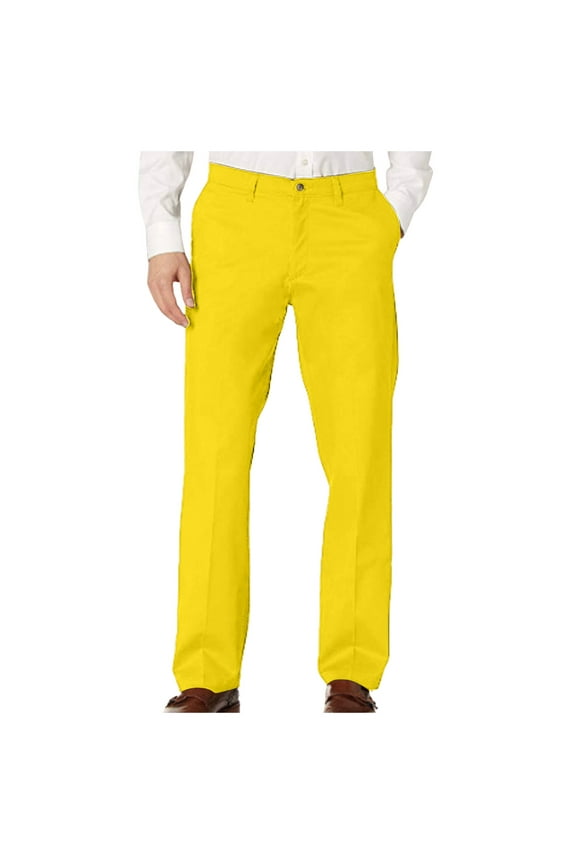 Mens Pants Men's Straight-Fit Casual Stretch Chino Pant(Yellow,XL)