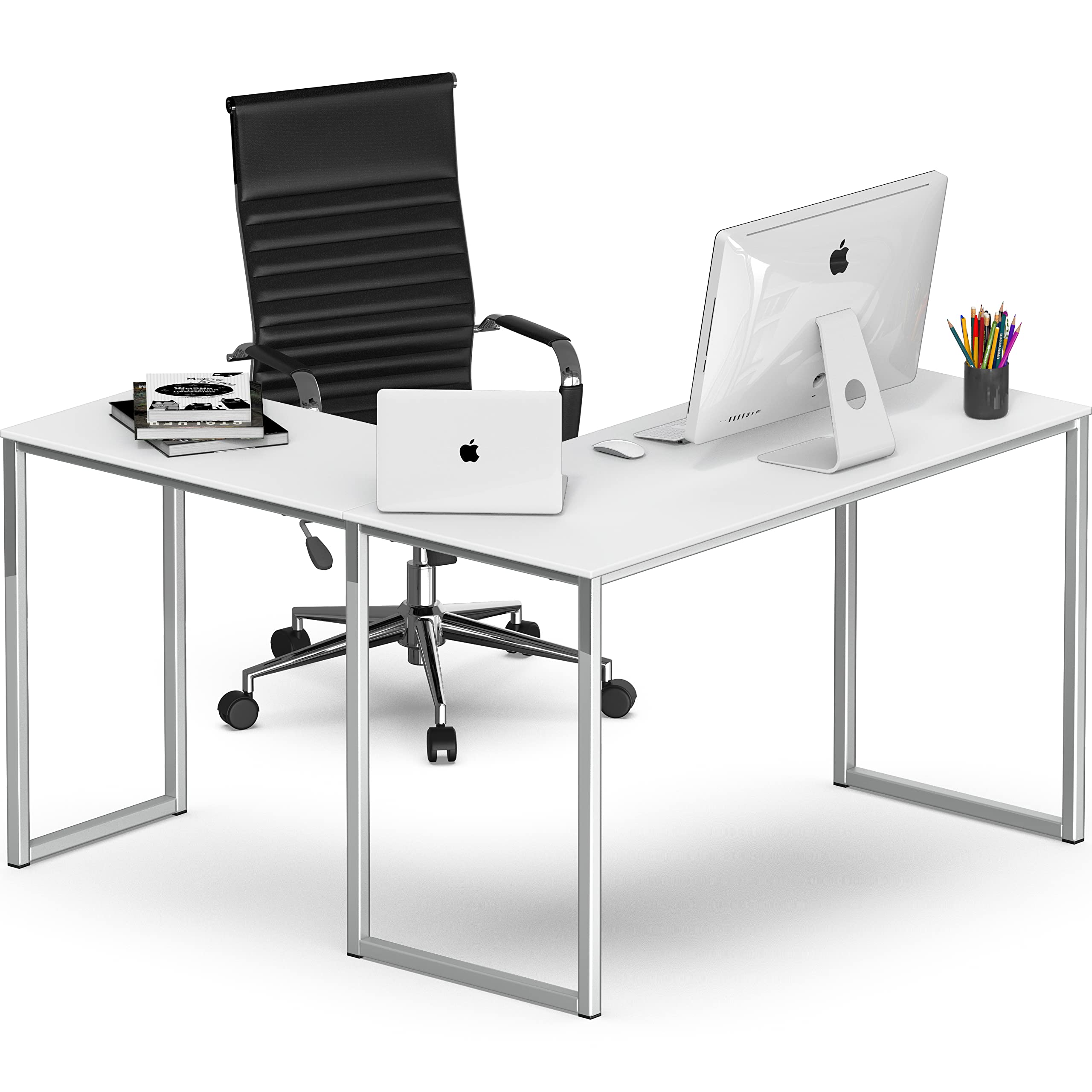 SHW 48-Inch Mission L-Shaped Home Computer desk, White - image 3 of 5
