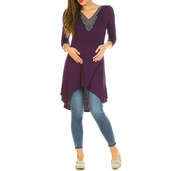 Women's Maternity Beaded Tunic Top - Extended Sizes Available