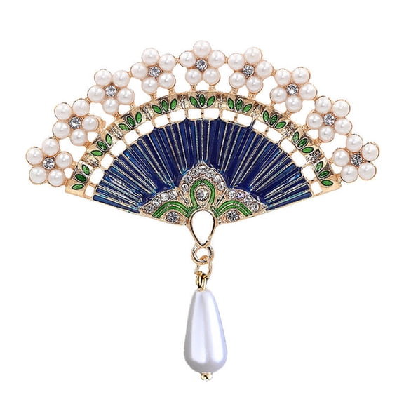Minkissy 1Pc Chinese Style Fan Brooch with Rhinestone and Decorations for Dress Accent