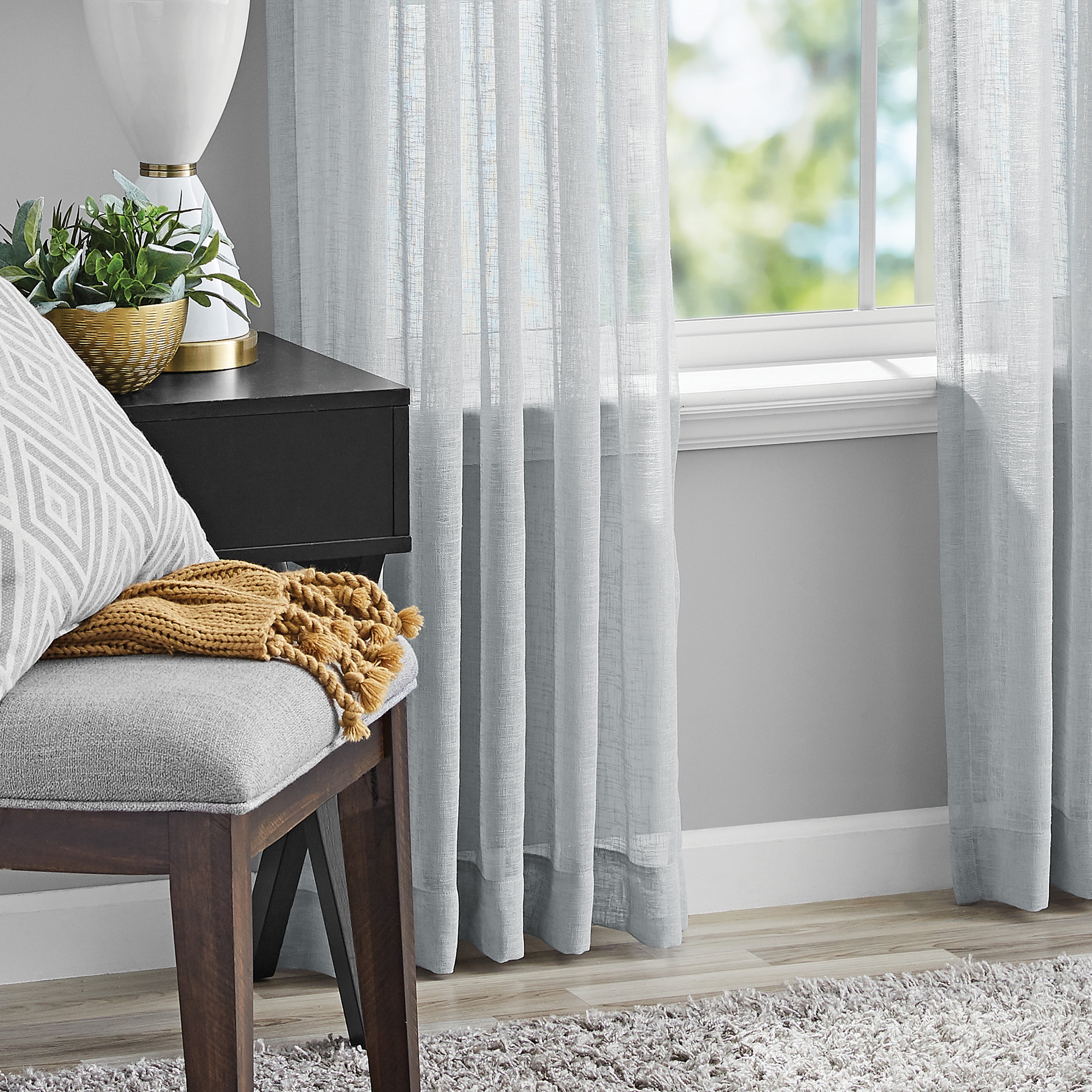Mainstays Bel Air Sheer Wide Single Curtain Panel, Silver, 50" W x 95" L