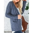 thumbnail image 3 of VISALY Long Cardigans Button Down Cardigans Womens Patchwork Cardigan Long Sleeve Open Front Knit Sweaters Coat Pockets Crochet Cardigan Baggy Cardigan Blue L, 3 of 9