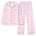 thumbnail image 3 of Guluxicc Two Piece Sets for Women Long Sleeve Button Down Graphic Tops and Wide Leg Pants Pullover Pajamas Loungewear Pjs Set Outfits, Multicolor, 3XL, 3 of 5