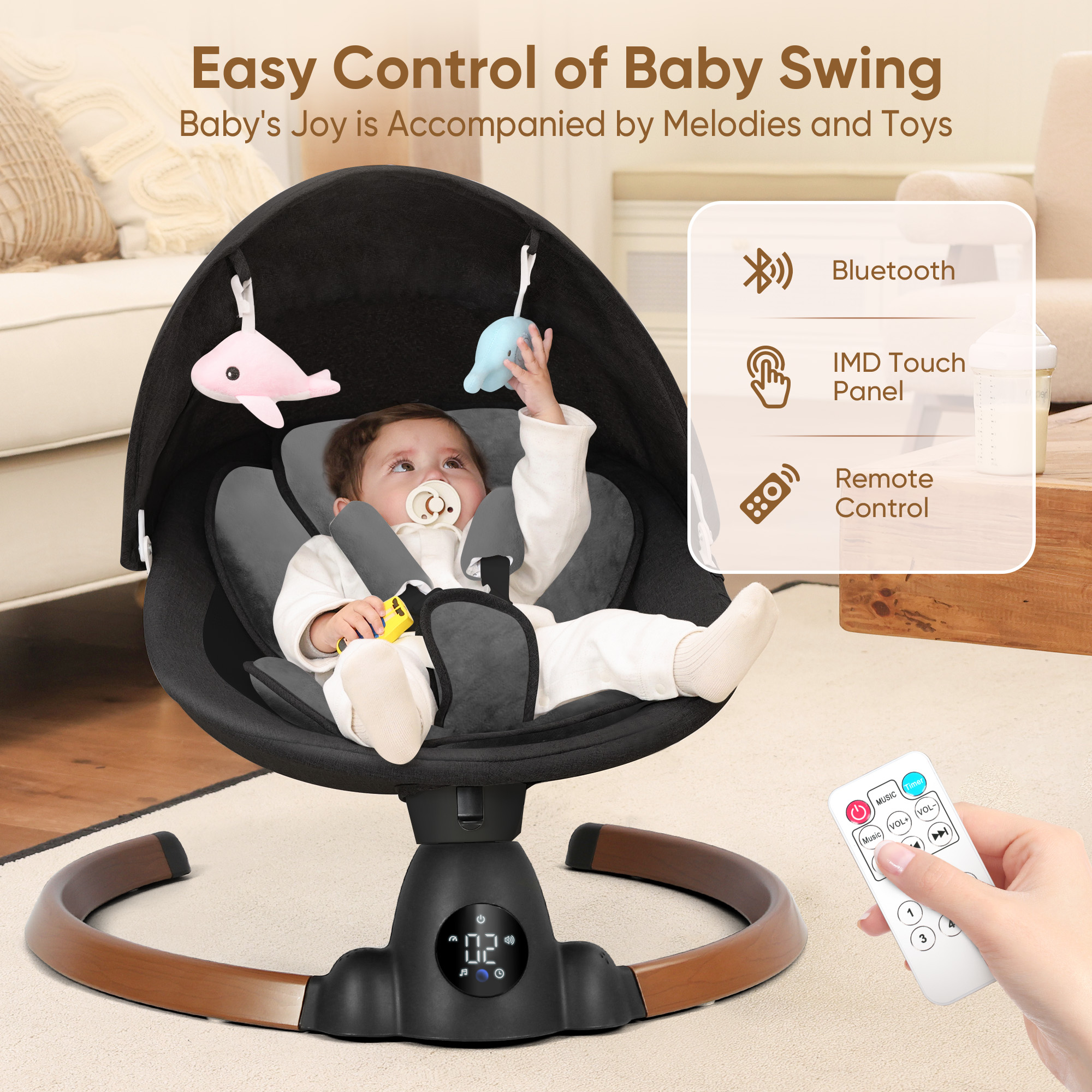 Babyeap Smart Electric Baby Swing with Bluetooth Control photo 6