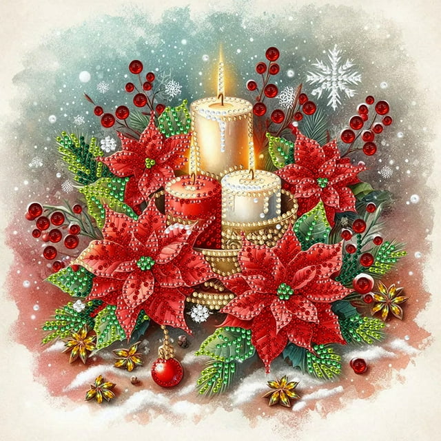 5D DIY Partial Irregular Diamond Painting Set, Christmas Flower Decoration, 30*30CM, Frameless.,Multicolor,C