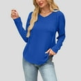 thumbnail image 2 of V Neck Pullover Tops, Womens Long Sleeve Knit Hoodies, Drawstring Pullover Tops with Pocket, 2 of 7