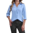 thumbnail image 4 of Siliteelon Women's Long Sleeve V Neck Collared Button Up Shirts Business Work Shirt, 4 of 7