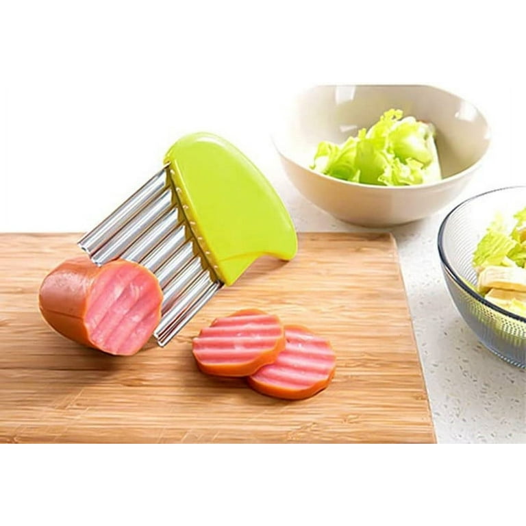 Stainless Steel Potato Crinkle Cutter Casewin Knife Carrot Wavy Knife  French Fry Slicer Vegetable Wavy Chopper Knife, Green