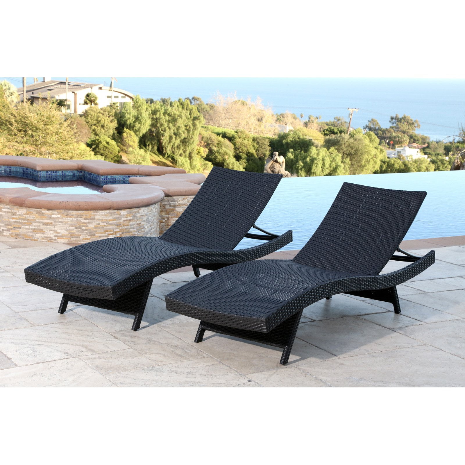 Devon Claire Palma Wicker Outdoor Chaise Lounge Set of 2 Black