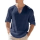 thumbnail image 2 of pstuiky camisas de manga larga para hombre, Top informal holgado de color liso con medio botón, mangas largas y cuello redondo para hombre top de hombre m, 2 of 6