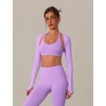 thumbnail image 5 of IDOPIP Workout Sets for Women 3 Piece Long Sleeve Shrug with Seamless Halter Sports Bra High Waist Leggings Gym Yoga Active Outfits XL Purple, 5 of 8