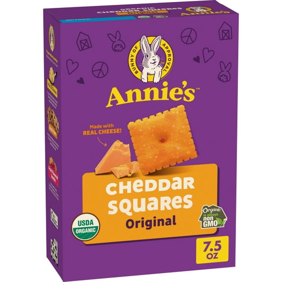 Annie's Organic Cheddar Squares, Baked Cracker Snacks, 7.5 oz
