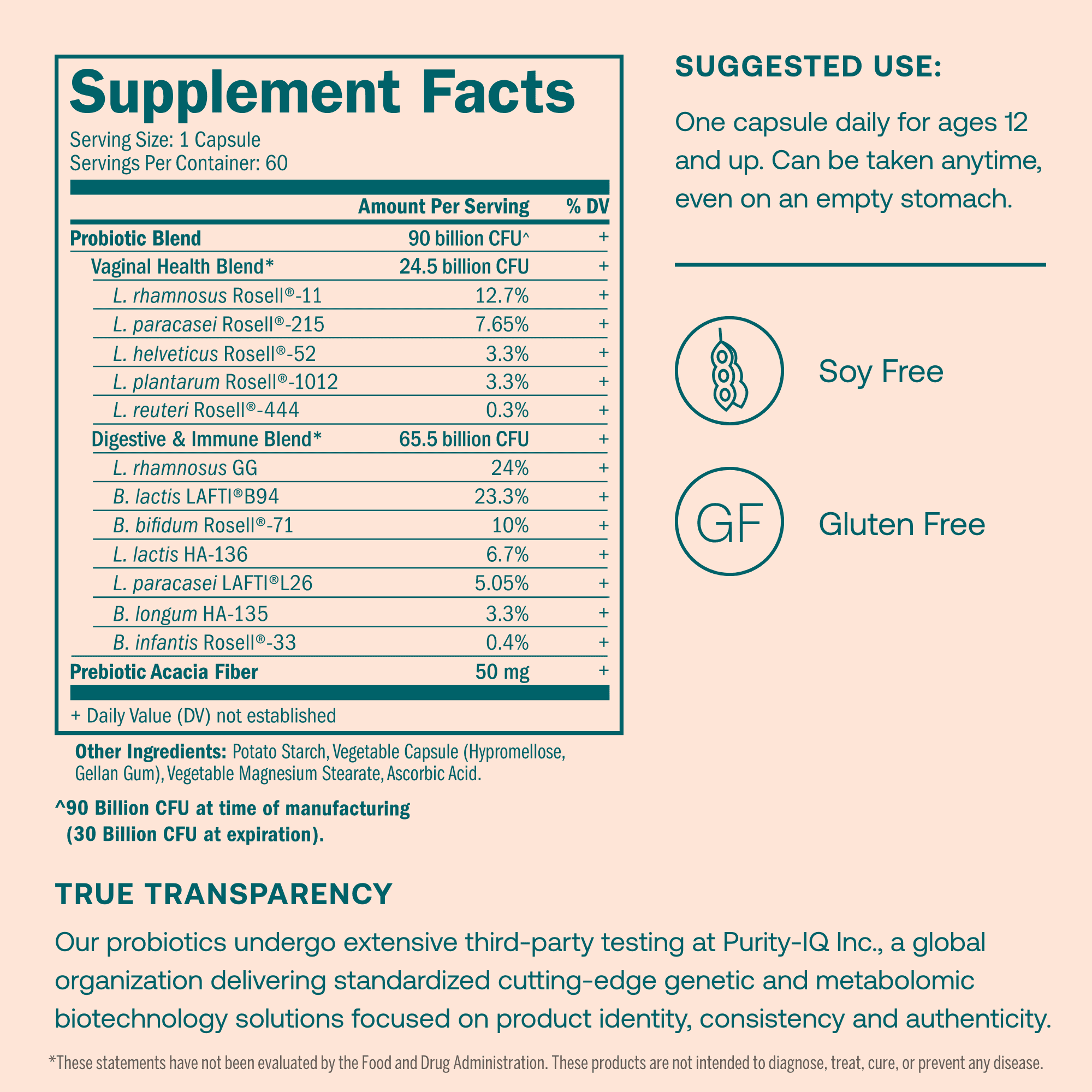 True Grace One Daily Women’s Probiotic - Vaginal & Gut Health - 60 Vegetarian Capsules