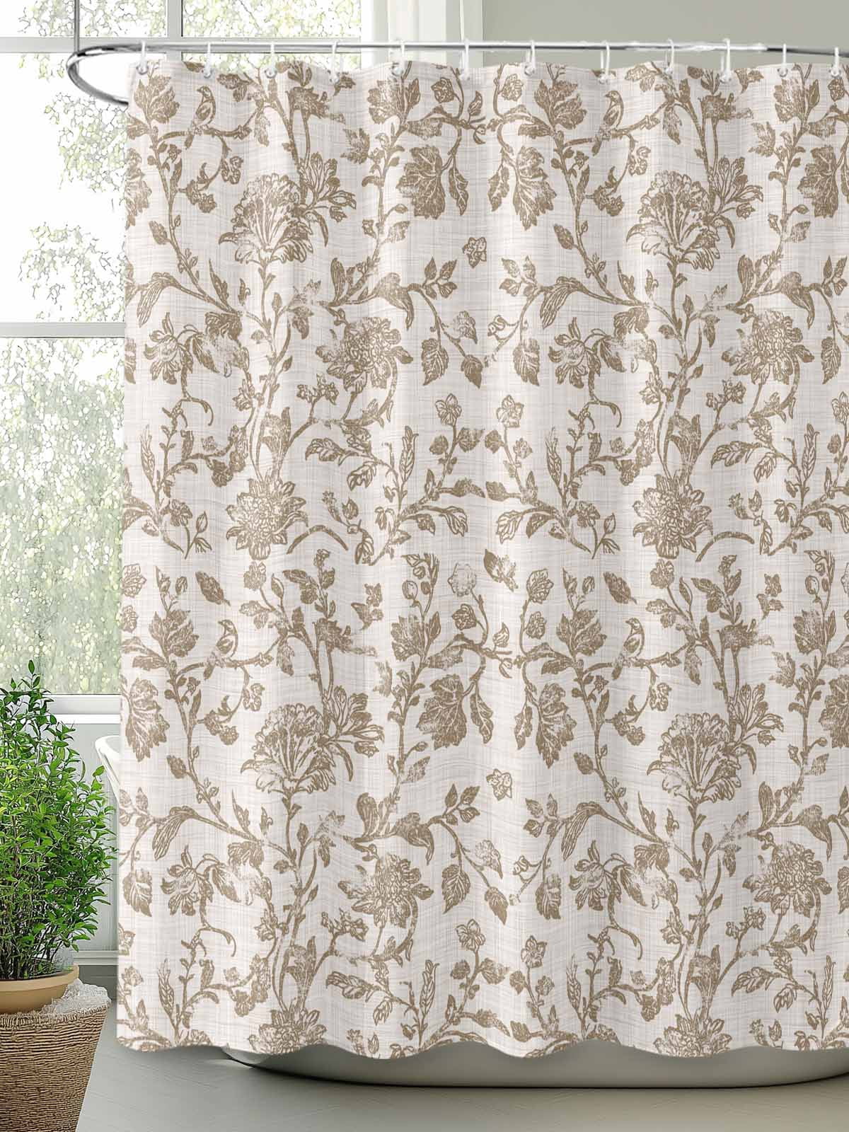 Farmhouse Khaki Bathroom Curtain 78 Inch Shower Curtain with Hooks, Vintage Flower Leaf Botanical Plant Waterproof Polyester Bath Curtain Washable Bathtub Curtain 54''x 78''