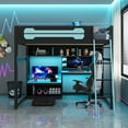thumbnail image 3 of Harper & Bright Designs Full Size Gaming Loft Bed with Desk and Storage Shelves, Full Wood Low Loft Bed Frame with LED Lights, USB Ports and Pegboard, Black+Blue, 3 of 18