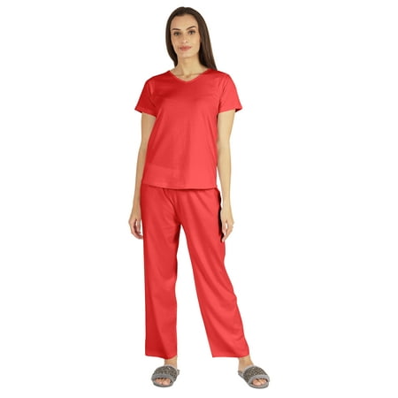 

Inkmeso Womens 2Pcs Solid Nightwear Set Short Sleeves Top & Pajama Sets Soft Cotton Loungewear