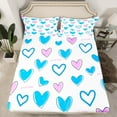 thumbnail image 2 of Manfei Dreamy Love Heart Twin Sheet Sets for Kids, Blue Purple Twin Fitted Sheet, Cartoon Princess Theme Flat Sheet, Microfiber Bedroom Decor, 3 Pieces, 2 of 7