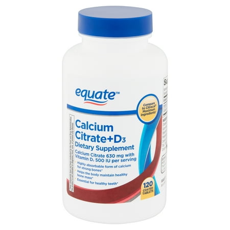 Equate Calcium Citrate + D3 Coated Tablets, 120