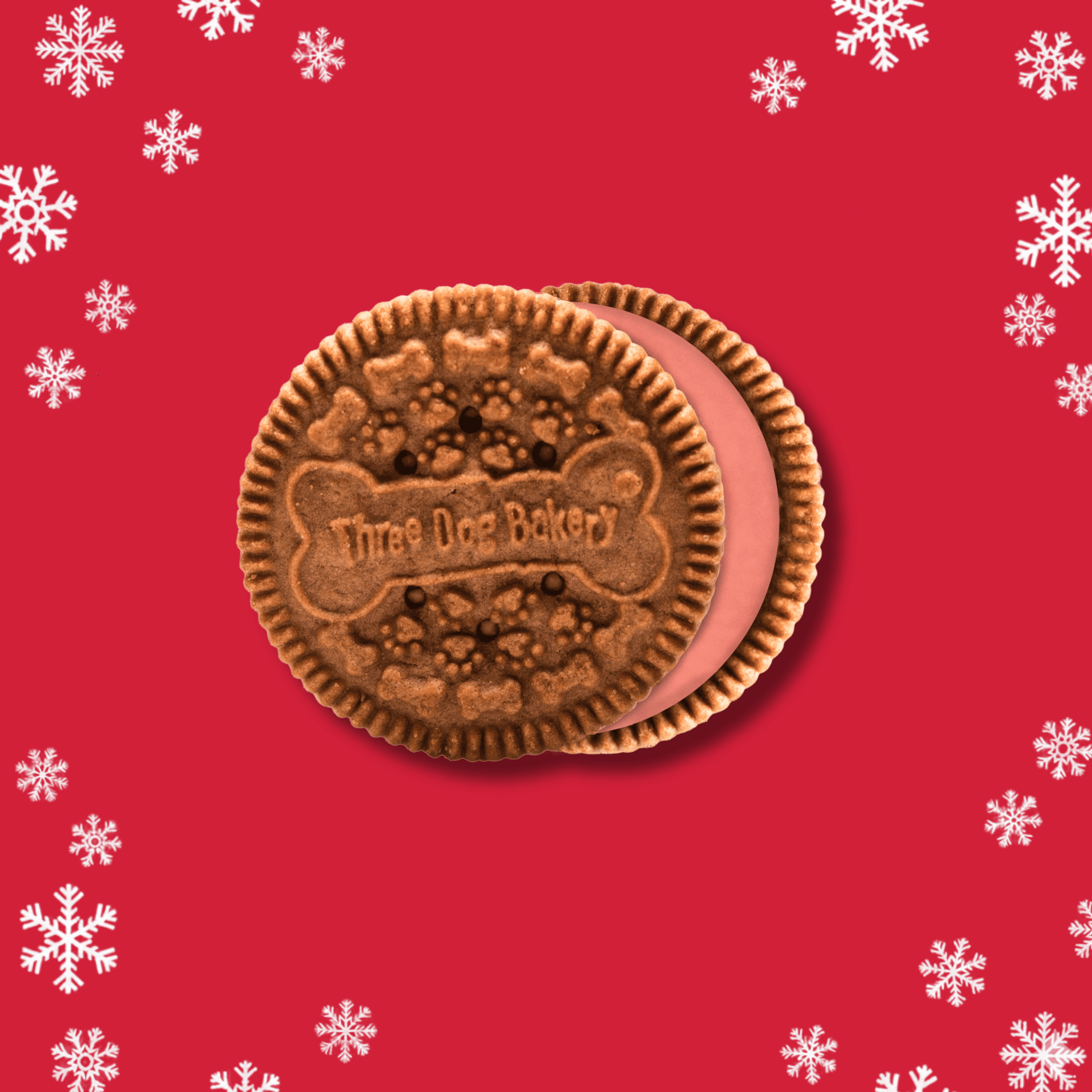 Three Dog Bakery Holiday Lick'n Crunch, Carob Cookie w/ Red Crème, Vanilla Flavored Filling, Premium Treats for Dogs, 13 Ounces Each