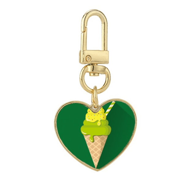 Verde Matcha helados paletas Llavero de metal en forma de corazón dorado