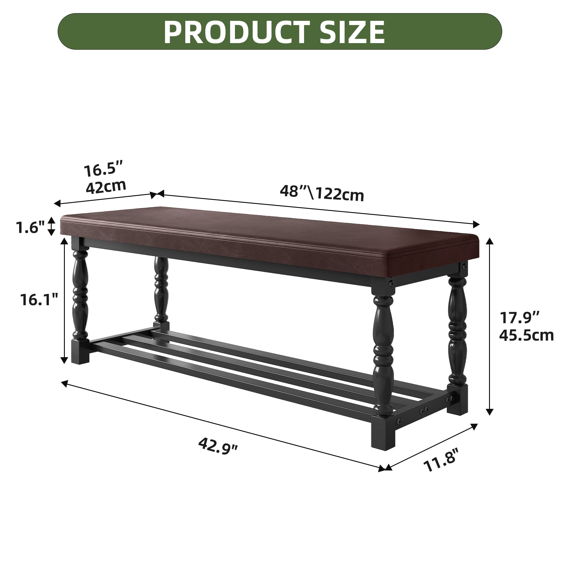 Uforic 48" Rectangular Shoe Bench with Shelves, Storage & Cushioned  Seat,Shoe Rack with Roman Style Legs - Black & Brown