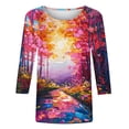 thumbnail image 4 of Womens Blouses Long Sleeve Women's Fashion Printed T-Shirt 3/4 Sleeves Blouse Round Neck Casual Tops, 4 of 5