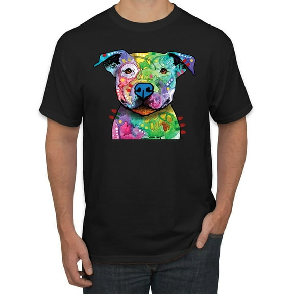 Neon Rainbow Trippy Cute Pitbull Dog Straight at You Dog Lover Men's Graphic T-Shirt, Black, Small