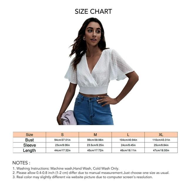 Blusa Con Cuello En V, Manga Corta Con Volantes Para Mujer Suave Y Transpirable A La Moda Para Primavera Para Mujer ANGGREK No